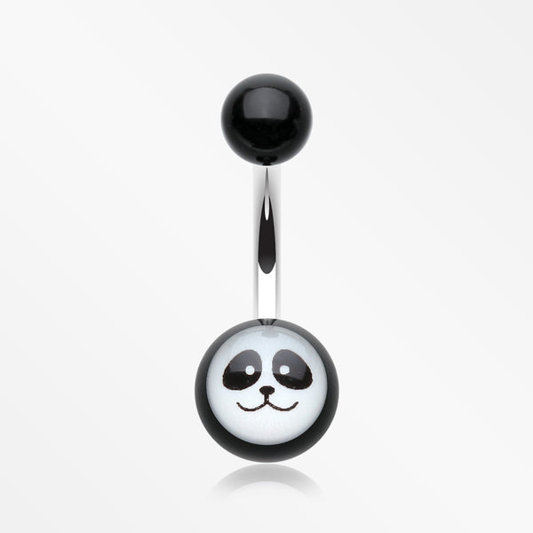 Panda Face Acrylic Logo Belly Button Ring-Black