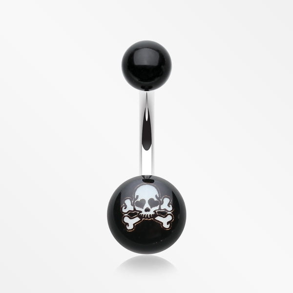 Pirate Skull Acrylic Logo Belly Button Ring-Black