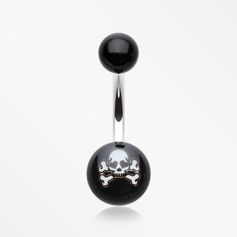 Pirate Skull Acrylic Logo Belly Button Ring-Black