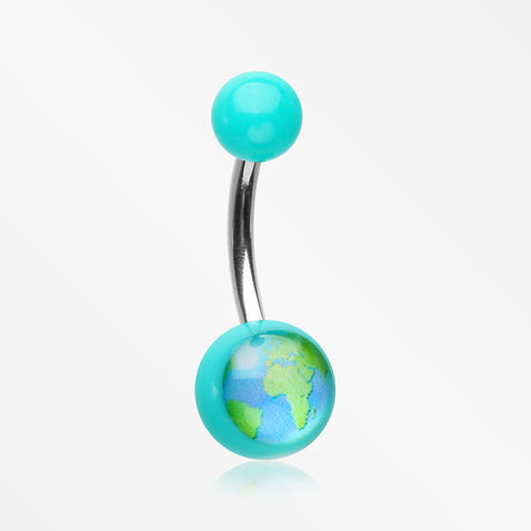 Planet Earth Acrylic Logo Belly Button Ring-Teal