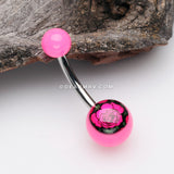 Romantic Rose Flower Acrylic Logo Belly Button Ring-Pink