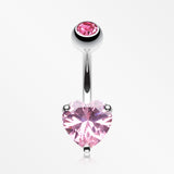 Classic Heart Sparkle Belly RIng-Pink