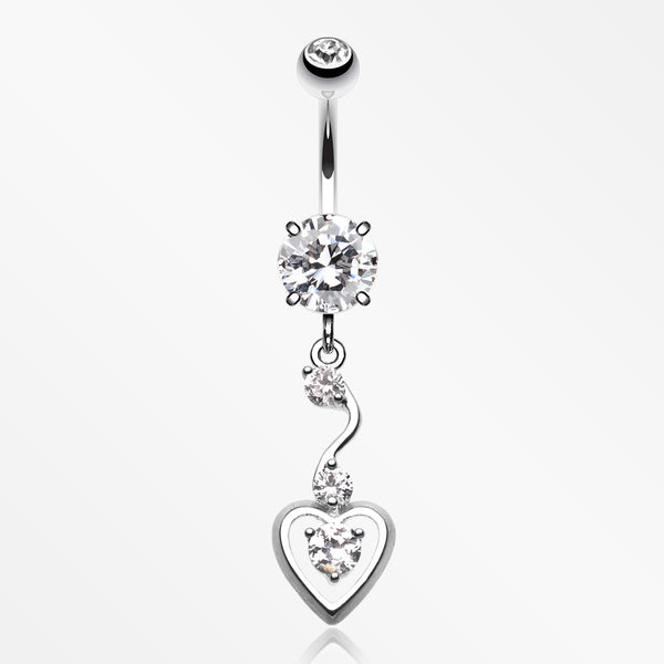 Dainty Dangled Heart Belly Button Ring-Clear