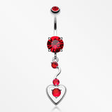 Dainty Dangled Heart Belly Button Ring-Red