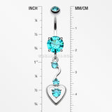 Dainty Dangled Heart Belly Button Ring-Teal