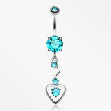 Dainty Dangled Heart Belly Button Ring-Teal