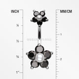 Pearl Bead Flower Sparkle Belly Ring-Black