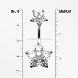 Pearl Bead Flower Sparkle Belly Ring-Clear