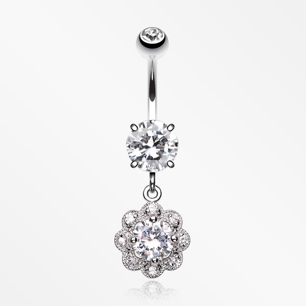 Dazzling Flower Belly Ring-Clear
