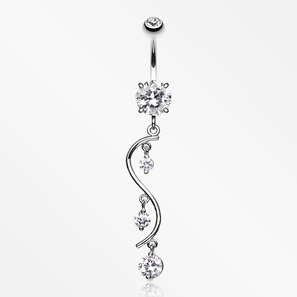 Vine Swirl Sparkle Belly Ring-Clear