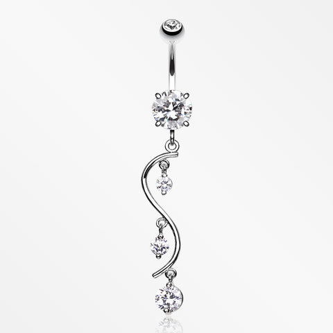 Vine Swirl Sparkle Belly Ring-Clear