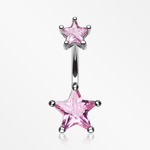 Classic Star Gem Sparkle Belly Ring-Pink