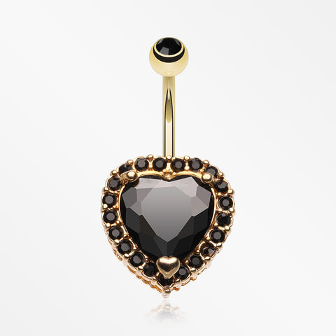Golden Heart Extravagant Belly Button Ring-Black