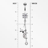 Wishing Star with Moon Belly Button Ring-Clear