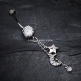 Wishing Star with Moon Belly Button Ring-Clear