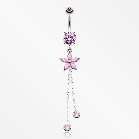 Flower Sparkle Belly Button Ring-Pink