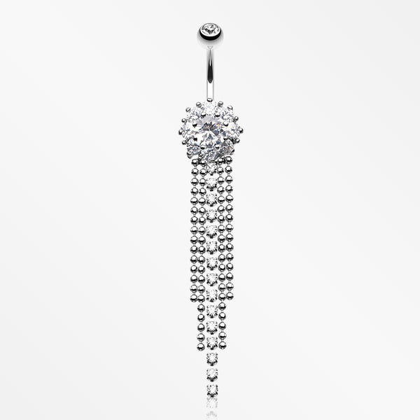 Exquisite Bedazzled Cascading Belly Button Ring-Clear