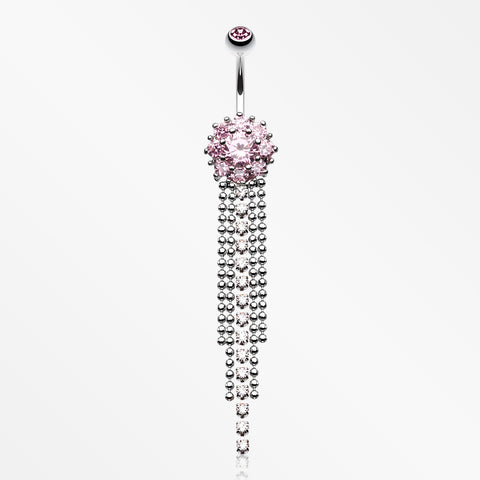 Exquisite Bedazzled Cascading Belly Button Ring-Pink