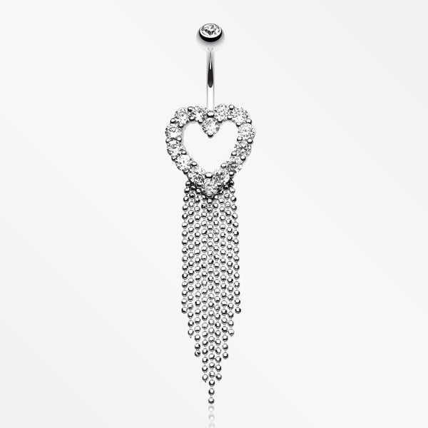 Heart Sparkle Showers Belly Button Ring-Clear