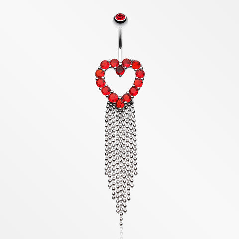 Heart Sparkle Showers Belly Button Ring-Red