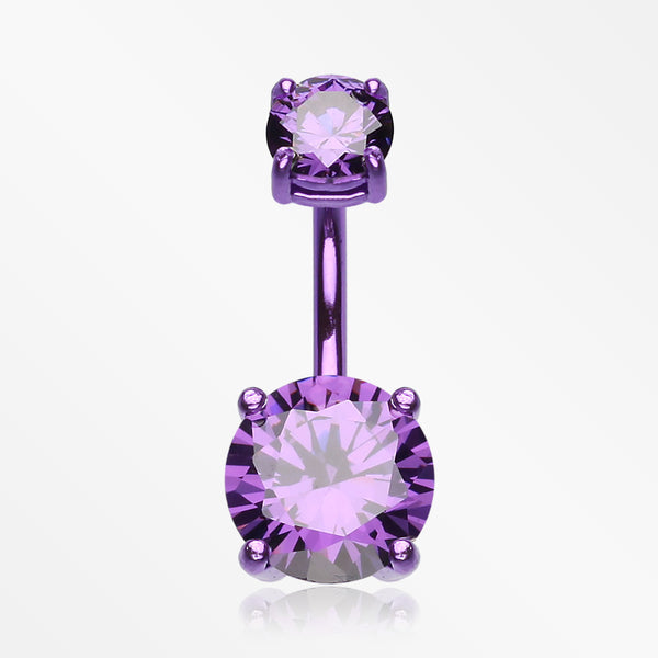 Colorline Gem Prong Sparkle Belly Button Ring-Purple