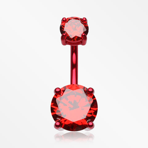 Colorline Gem Prong Sparkle Belly Button Ring-Red