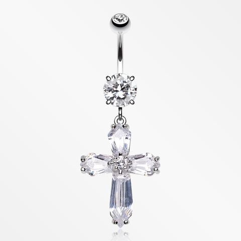 Elegant Cross Sparkle Belly Ring-Clear