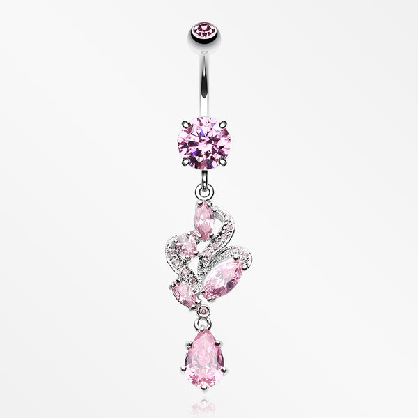 Elegant Luster Vines Belly Button Ring-Pink