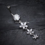 Shimmering Flower Cascade Belly Ring-Clear