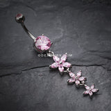 Shimmering Flower Cascade Belly Ring-Pink