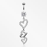 Curved Hearts Sparkle Belly Ring-Clear