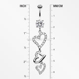 Curved Hearts Sparkle Belly Ring-Clear