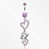 Curved Hearts Sparkle Belly Ring-Pink