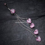 Heart Crystal Drops Belly Ring-Pink