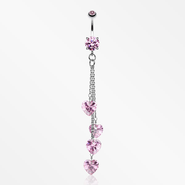 Heart Crystal Drops Belly Ring-Pink