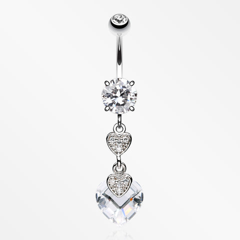Shimmering Hearts Belly Ring-Clear