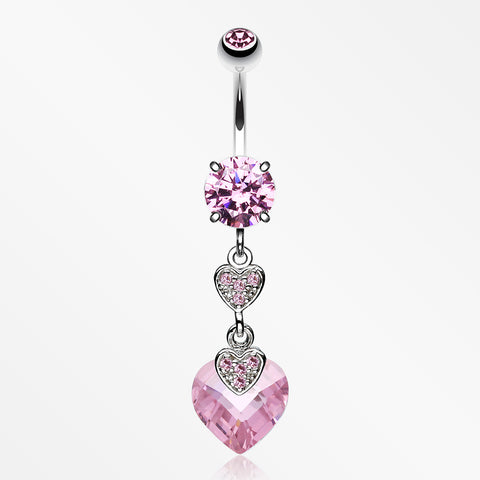 Shimmering Hearts Belly Ring-Pink