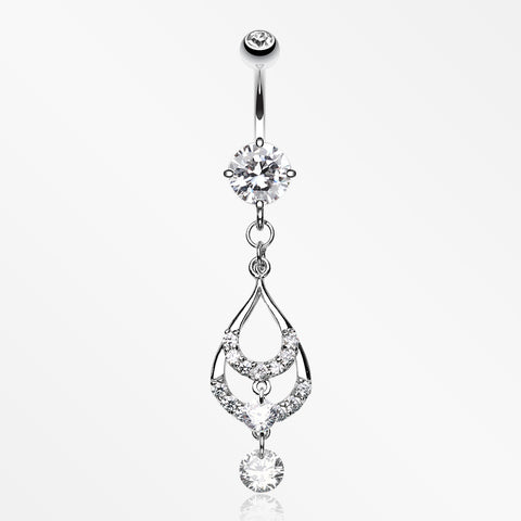 Layered Teardrop Sparkle Belly Ring-Clear