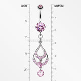 Layered Teardrop Sparkle Belly Ring-Pink