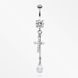 Mini Cross Shimmer Belly Ring-Clear