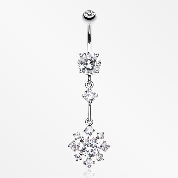 Snowflake Flower Sparkle Belly Ring-Clear