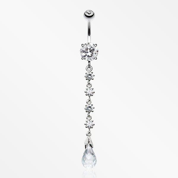 Opulent Crystalline Droplets Belly Button Ring -Clear