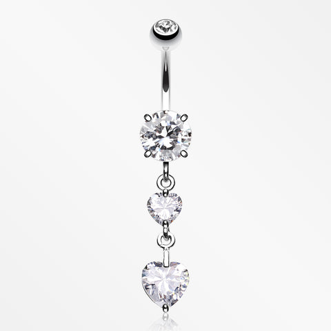 Elegant Double Hearts Belly Button Ring-Clear