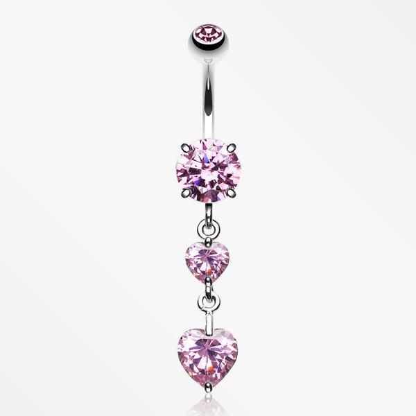 Elegant Double Hearts Belly Button Ring-Pink