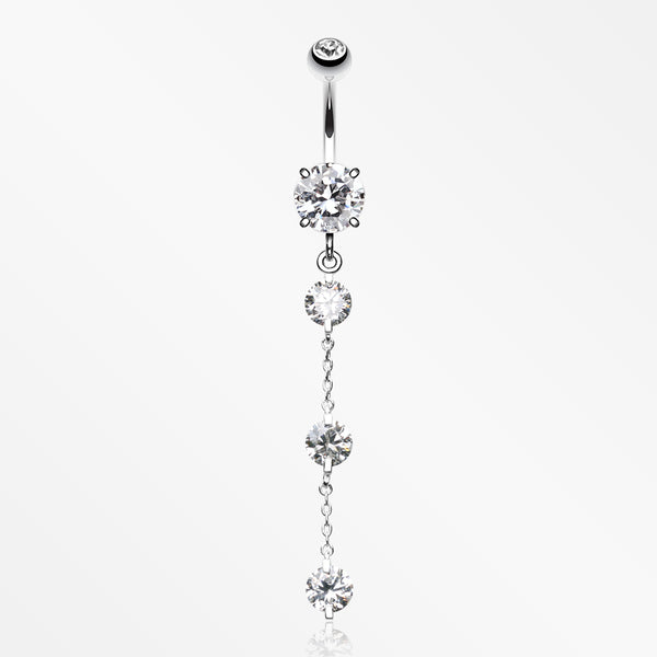 Triple Crystal Droplets Belly Button Ring-Clear