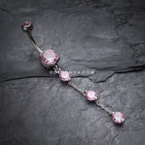 Triple Crystal Droplets Belly Button Ring-Pink