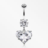 Dainty Crystalline Heart Belly Button Ring-Clear