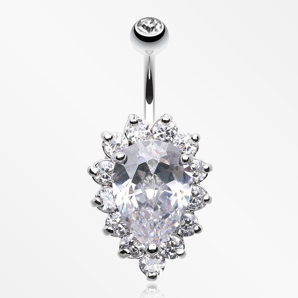 Sparkle Dazzle Droplet Multi Gem Belly Button Ring-Clear