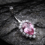 Sparkle Dazzle Droplet Multi Gem Belly Button Ring-Pink/Clear
