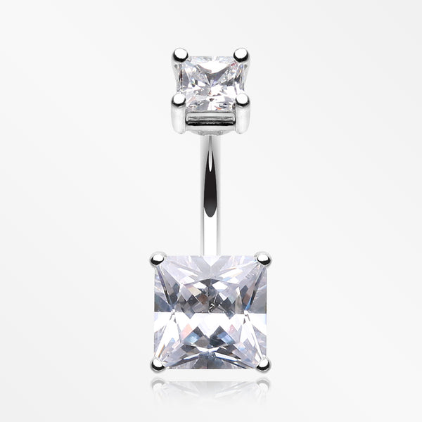 Classic Square Prong Set Gem Belly Button Ring-Clear